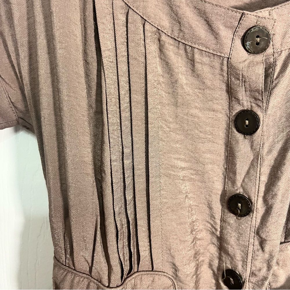 Edge Brown Button Tie Waist Lightweight Corset Back Casual Summer Dress - Picture 5 of 10